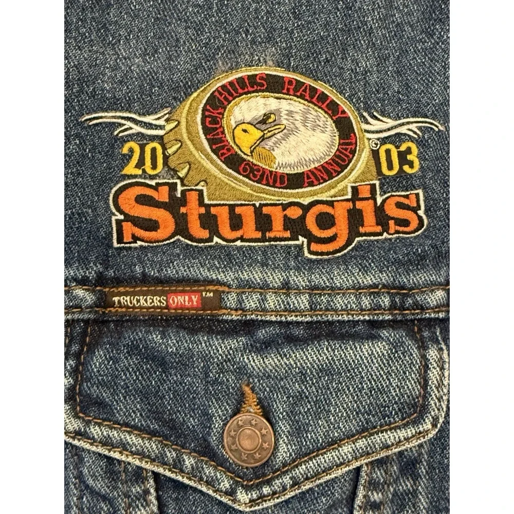 VINTAGE Sturgis SD DENIM Texas‎ Wear Trucker Only Biker Motorcycle VEST Men XL - Picture 4 of 8